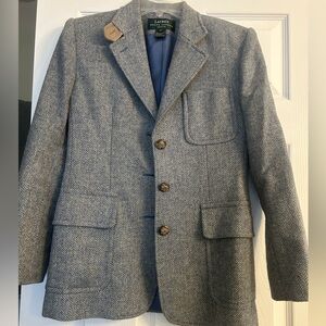 Lauren Ralph Lauren Womens Tweed Lambswool Leather Elbow Patch Blazer Sz 2P